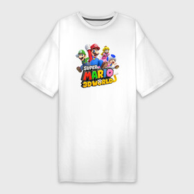 Платье-футболка хлопок с принтом Герои Super Mario 3D World  Nintendo в Белгороде,  |  | heroes | luigi | princess peach | super mario | team | video game | видеоигра | герои | луиджи | супер марио