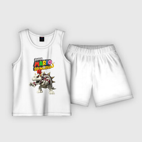 Детская пижама с шортами хлопок с принтом Dry Bowser  Super Mario 3D World  Nintendo в Белгороде,  |  | bracelet | claws | dry bowser | eyes | fangs | horns | jaw | skeleton | super mario | боузер | браслет | глаза | клыки | когти | пасть | рога | скелет | супер марио