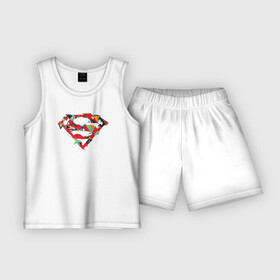 Детская пижама с шортами хлопок с принтом Logo Superman в Белгороде,  |  | Тематика изображения на принте: dc | буква | герой | знак | кларк кент | комиксы | логотип | персонаж | супермен