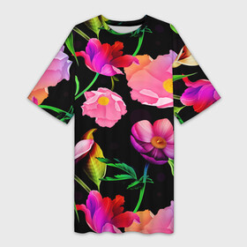 Платье-футболка 3D с принтом Цветочный узор  Floral pattern в Белгороде,  |  | fashion | flower | leaf | pattern | лист | мода | узор | цветы