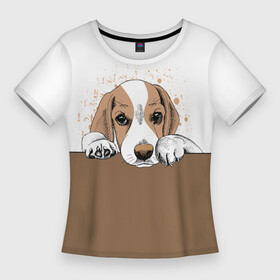 Женская футболка 3D Slim с принтом Грустный Щенок Бигля в Белгороде,  |  | animal | beagle | dog | hunting dog | бигль | год собаки | гончая собака | друг человека | животное | зверь | кинолог | охотничья собака | пес | порода собак | собака бигль | собаковод | собачка | хищник