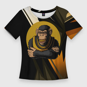 Женская футболка 3D Slim с принтом Обезьяна с золотой цепью в Белгороде,  |  | monkey | золотая цепь | золото | обезьяна | обезьянка | цепочка