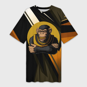Платье-футболка 3D с принтом Обезьяна с золотой цепью в Белгороде,  |  | monkey | золотая цепь | золото | обезьяна | обезьянка | цепочка