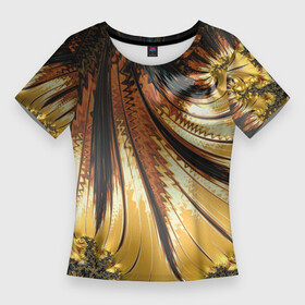 Женская футболка 3D Slim с принтом Черный с золотым фрактал  Абстракция в Белгороде,  |  | абстракция | золотой | металлик | фрактал | черный
