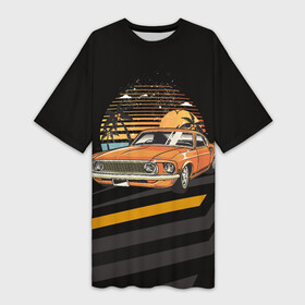 Платье-футболка 3D с принтом Оранжевый классический авто в Белгороде,  |  | авто | автомобиль | классика | старая машина | старое авто