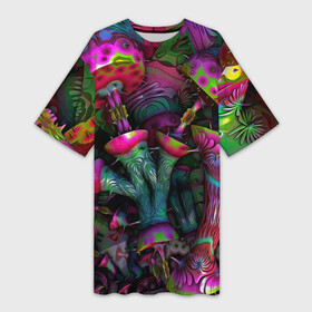 Платье-футболка 3D с принтом Вот такие грибочки  Pattern  Психоделика в Белгороде,  |  | color | fashion | mushroom | pattern | грибы | мода | узор | цвет