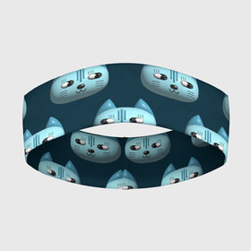 Повязка на голову 3D с принтом Мордочки котов с эффектом 3d. Паттерн в Белгороде,  |  | 3d | 3д | голова | дудл стиль | кот | котенок | котик | кошачий | кошка | лицо | мордочка | мультяшный стиль | объемный | плоский стиль | синий