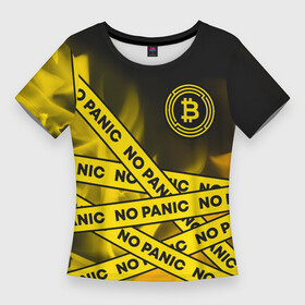 Женская футболка 3D Slim с принтом БЕЗ ПАНИКИ  БИТКОЙН + Огонь (Ленты) в Белгороде,  |  | bitcoin | btc | crypto | альт | без паники | биткойн | блокчейн | валюта | деньги | койн | койны | крипта | крипто | криптовалюты | кэш | ленты | мем | мемы | монета | монеты | огонь | пламя | полосы | трейдинг