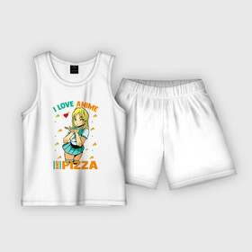 Детская пижама с шортами хлопок с принтом Я люблю аниме и пиццу в Белгороде,  |  | dish | fast food | food | pizza | products | блюдо | еда | пица | пицца | продукты | фастфуд