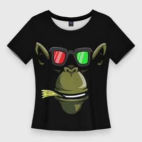 Женская футболка 3D Slim с принтом Обезьяна в 3Д очках в Белгороде,  |  | голова животного | животное | кино | обезьяна | очки