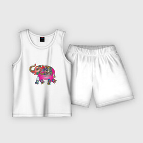 Детская пижама с шортами хлопок с принтом СЛОНЕНОК В ЦВЕТЕ в Белгороде,  |  | animal | baby elephant | colorful | elephant | животное | красочный | слон | слоненок | цветной