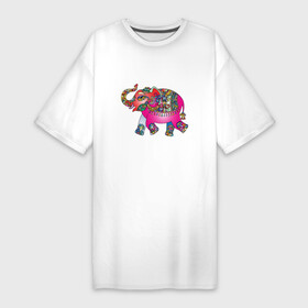 Платье-футболка хлопок с принтом СЛОНЕНОК В ЦВЕТЕ в Белгороде,  |  | animal | baby elephant | colorful | elephant | животное | красочный | слон | слоненок | цветной