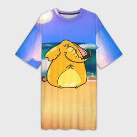 Платье-футболка 3D с принтом Желтый слон в Белгороде,  |  | желтый слон | слон | слоненок | слониха | слоны