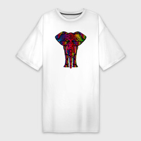Платье-футболка хлопок с принтом Психоделически раскрашенный слон в Белгороде,  |  | elephant | psychedelic | азиатский слон | лесной слон | медитация | метаморфоза | очевидный | психоделика | психоделическая | саванный слон | слон | слоник | слоновий | слоняра | сознание | цветная | элефант