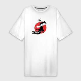 Платье-футболка хлопок с принтом Чёрный дракон на фоне красного солнца в Белгороде,  |  | азия | аниме | глитч | дракон из ан | драконы | змей | китайские облака | китайский дракон | китайский змей | китайский новый год | китайский стиль | красное солнце | облака | традиции азии