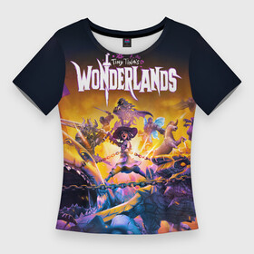 Женская футболка 3D Slim с принтом Tiny Tinas Wonderlands. Крошка Тина в Белгороде,  |  | action | borderlands | rpg | shooter | tina | tiny | tiny tina’s wonderlands | wonderlands | крошка | пограничье | тина | шутер | экшн