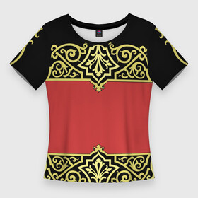 Женская футболка 3D Slim с принтом Славянский Узор Вензеля 3D в Белгороде,  |  | вензель | красная | орнамет | русский | с вензелями | славянский | старинный | узор | черная | черно красная