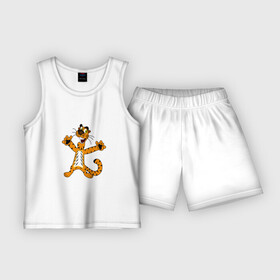 Детская пижама с шортами хлопок с принтом ТИГР НА ПОЗИТИВЕ в Белгороде,  |  | акула | дикая природа | дикий | животное | животные | забавный | король тигров | кошка | милый | позитив | тигр