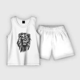 Детская пижама с шортами хлопок с принтом Черно белая голова льва в Белгороде,  |  | большая кошка | голова льва | лев | хищник | царь зверей