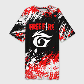 Платье-футболка 3D с принтом Free Fire брызги красок в Белгороде,  |  | Тематика изображения на принте: free fire | free fire battlegrounds | garena | garena free fire | гарена | игра | фри фаер | шутер