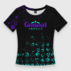 Женская футболка 3D Slim с принтом GENSHIN NEON PATTERN SYMBOL НЕОН ЭМБЛЕМЫ. в Белгороде,  |  | genshin impact | razor genshin impact | аниме | геншин | геншин импакт | игра | рэйзор геншин | сяо лин genshin | ци ци геншин импакт