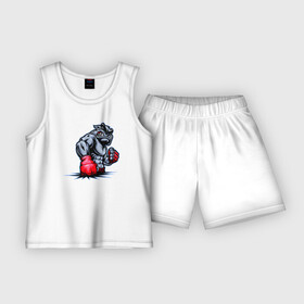 Детская пижама с шортами хлопок с принтом Накачанная собака боксер в Белгороде,  |  | бицепс | бокс | боксер | бульдог | качек | качок | кикбоксинг | мускулы | мышцы | накачанная | пес | собака