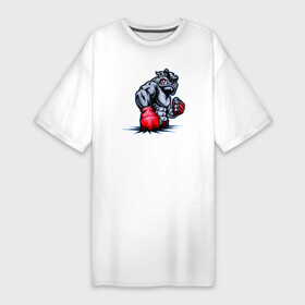 Платье-футболка хлопок с принтом Накачанная собака боксер в Белгороде,  |  | бицепс | бокс | боксер | бульдог | качек | качок | кикбоксинг | мускулы | мышцы | накачанная | пес | собака