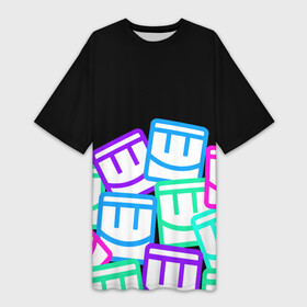 Платье-футболка 3D с принтом Разноцветные лого REC ROOM в Белгороде,  |  | game | rec room | smile | vr | vr game | виар | виртуальная реальность | игры виар | рек рум | рекрум | смайлик