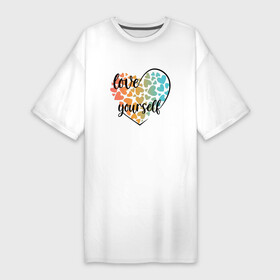 Платье-футболка хлопок с принтом Люби себя сильно в Белгороде,  |  | девушка | любовь | надпись | самоуважение | сердце | символ