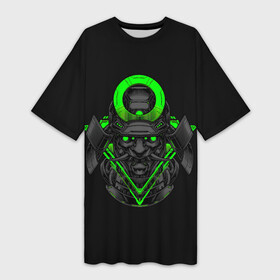 Платье-футболка 3D с принтом Неоновый Они Самурай в Белгороде,  |  | Тематика изображения на принте: cyber | cyberpunk | demon | devil | fangs | green | halo | horns | mask | mecha | monster | neon | oni | samurai | shogun | гало | демон | дьявол | зеленый | кибер | киберпанк | клыки | маска | меха | монстр | неон | неоновый | они | рога | самурай | сегу