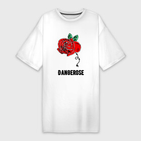 Платье-футболка хлопок с принтом Dangerose в Белгороде,  |  | dangerose | rose | бутон | красный | листья | надпись | опасность | проволока | роза | стиль | цветок | шипы