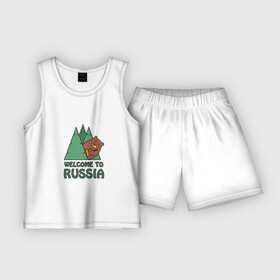 Детская пижама с шортами хлопок с принтом Welcome  Russia в Белгороде,  |  | Тематика изображения на принте: bear | russia | балалайка | животные | медведь | патриот | россия | россиянин | русская | русский | страна | триколор | флаг