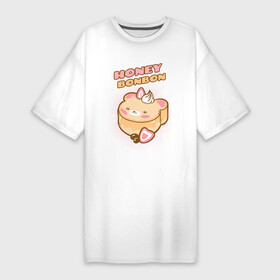 Платье-футболка хлопок с принтом Honey Bonbon в Белгороде,  |  | kawai | kawaii | аниме | еда | кекс | кот | котейка | котомама | котопапа | котэ | кошка | медвеженок | медовый | мило | напиток | пародия | сладкое | сладкоежка | торт | тортик | фастфуд