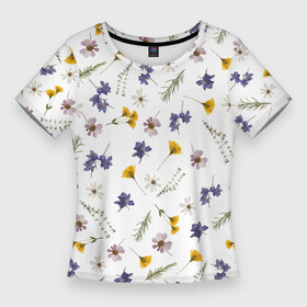 Женская футболка 3D Slim с принтом Простые цветы на белом фоне в Белгороде,  |  | Тематика изображения на принте: белый фон | василек | весна | веточки | детский принт | летний принт | лето | милый принт | наивный принт | пионы | простые цветы | разноцветные цветы | ромашки | сирень | цветочки | цветочный дизайн