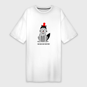 Платье-футболка хлопок с принтом Хаски в шапке в Белгороде,  |  | зима | ирония | крутой | пес | песель | сарказм | смешной пес | собака | собака в шапке | собакомама | собакоотец | хаски