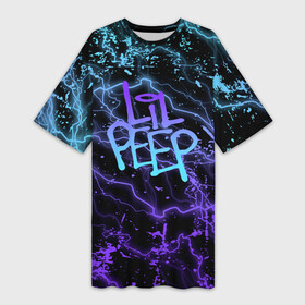 Платье-футболка 3D с принтом lil peep  neon  молнии в Белгороде,  |  | lil peep | lil prince | pink | зарубежная музыка | лил пип | маленький принц