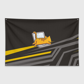 Флаг-баннер с принтом Котик лежит на ноутбуке в Белгороде, 100% полиэстер | размер 67 х 109 см, плотность ткани — 95 г/м2; по краям флага есть четыре люверса для крепления | кот | кот на ноутбуке | котенок | котик | кошка | ноут | ноутбук | сон