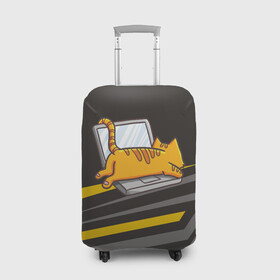 Чехол для чемодана 3D с принтом Котик лежит на ноутбуке в Белгороде, 86% полиэфир, 14% спандекс | двустороннее нанесение принта, прорези для ручек и колес | кот | кот на ноутбуке | котенок | котик | кошка | ноут | ноутбук | сон