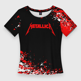 Женская футболка 3D Slim с принтом metallica  текстура белая красная в Белгороде,  |  | lyrics | metallica | metallica live | music | pop | rock | кот | котэ | металлика | музыка | рок