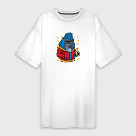 Платье-футболка хлопок с принтом Синяя горилла с бананами APE в Белгороде,  |  | ape | monkey | банан | бананы | горилла | обезьяна