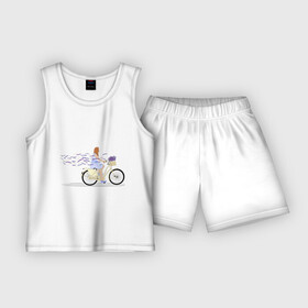 Детская пижама с шортами хлопок с принтом Девушка с лавандой в Белгороде,  |  | велосипед | девушка | девушка на велосипеде | лаванда | цветок