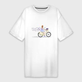 Платье-футболка хлопок с принтом Девушка с лавандой в Белгороде,  |  | велосипед | девушка | девушка на велосипеде | лаванда | цветок