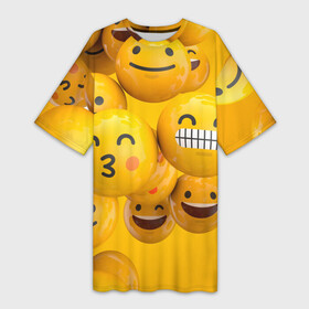 Платье-футболка 3D с принтом Смаилы в Белгороде,  |  | 3d | 3д | арт | весенние | детские | детям | желтые | желтый | зима | летние | обьемные | осень | с кругами | слицами | смаил | смех | улыбка