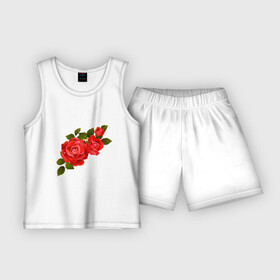 Детская пижама с шортами хлопок с принтом Алые розочки в Белгороде,  |  | алые | листья | розочки | розы | цветочки | цветы