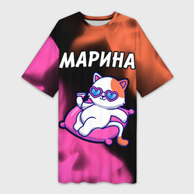 Платье-футболка 3D с принтом Марина + КОШЕЧКА + Пламя в Белгороде,  |  | имена | имени | имя | кошечка | марина | мариночка | мариша | маришка | огонь | пламя | русский | фамилия
