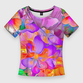 Женская футболка 3D Slim с принтом ЦВЕТОЧНЫЙ РАЙ 1 в Белгороде,  |  | весна | духовный | желтый | зеленый | изобилие | красочный | лето | любовь | медитация | милый | мир | природа | проявления | розовый | сад | символ | синий | счастливый | счастье | цветок | цветок жизни