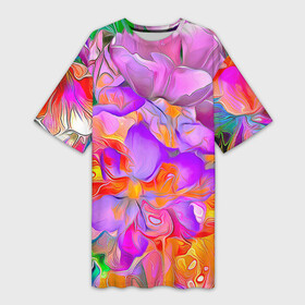 Платье-футболка 3D с принтом ЦВЕТОЧНЫЙ РАЙ 1 в Белгороде,  |  | Тематика изображения на принте: весна | духовный | желтый | зеленый | изобилие | красочный | лето | любовь | медитация | милый | мир | природа | проявления | розовый | сад | символ | синий | счастливый | счастье | цветок | цветок жизни