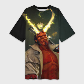 Платье-футболка 3D с принтом ХЕЛЛБОЙ  ЧЕРТ  ДЕМОН в Белгороде,  |  | art | crown | demon | devil | fire | hellboy | horns | weapons | арт | демон | дьявол | корона | огонь | оружие | рога | хеллбой | черт