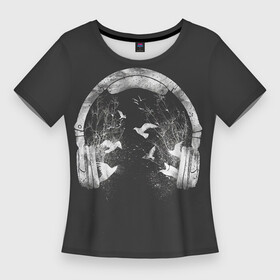Женская футболка 3D Slim с принтом Легкая музыка в Белгороде,  |  | dj | диджей | диско | клуб | мода | наушники | птицы | стиль | транс