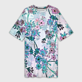 Платье-футболка 3D с принтом Яркие красочные цветы в Белгороде,  |  | арт | ветка дерева | ветки дерева | куст | кусты | рисунок | цветок | цветущее дерево | цветы | яркие цветы